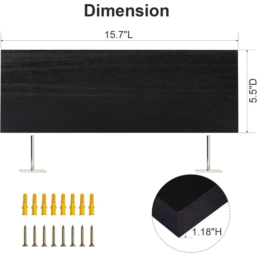 Wood City 2 Black Floating Shelves for Wall Storage & Decor